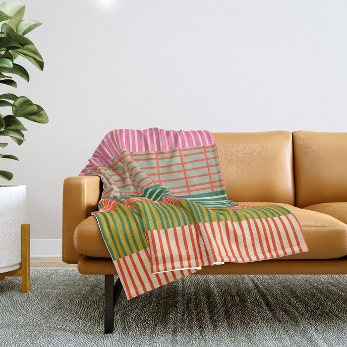Mid Century Finnish Patchwork Abstract Stripe Pattern Throw Blanket Gallery Image 1