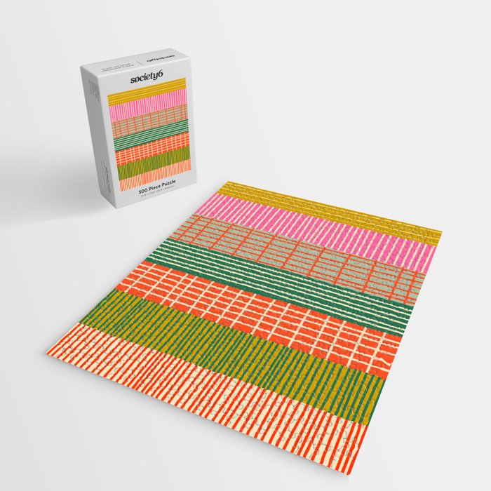 Mid Century Finnish Patchwork Abstract Stripe Pattern Jigsaw Puzzle Gallery Image 2