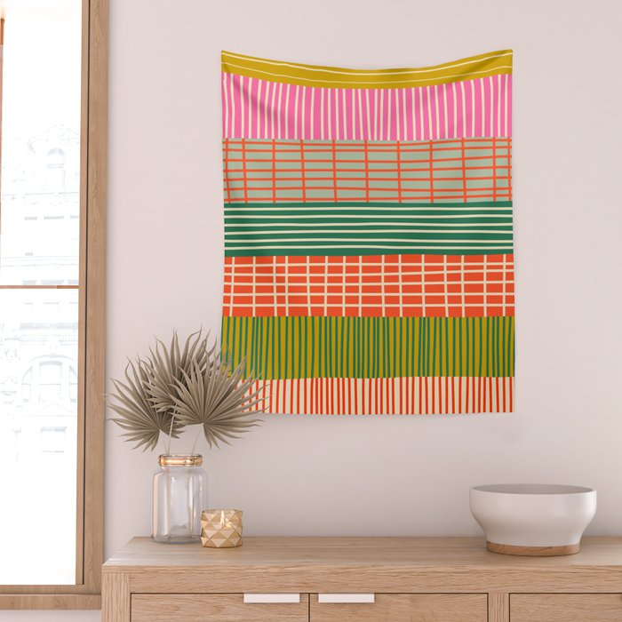 Mid Century Finnish Patchwork Abstract Stripe Pattern Wall Tapestry Gallery Image 2