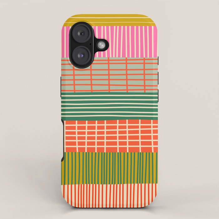 Mid Century Finnish Patchwork Abstract Stripe Pattern iPhone Case Gallery Image 1