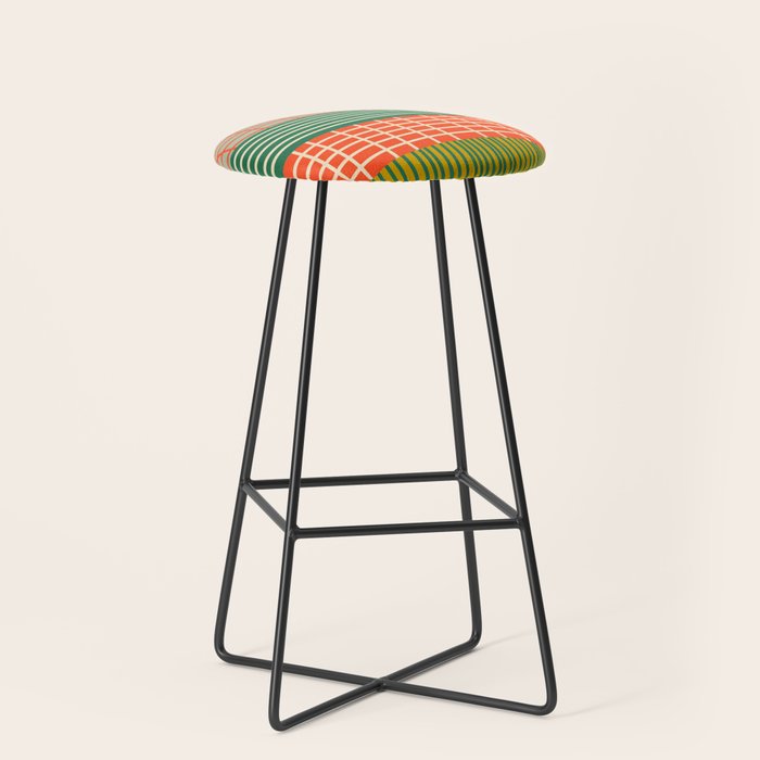 Mid Century Finnish Patchwork Abstract Stripe Pattern Stool Gallery Image 1