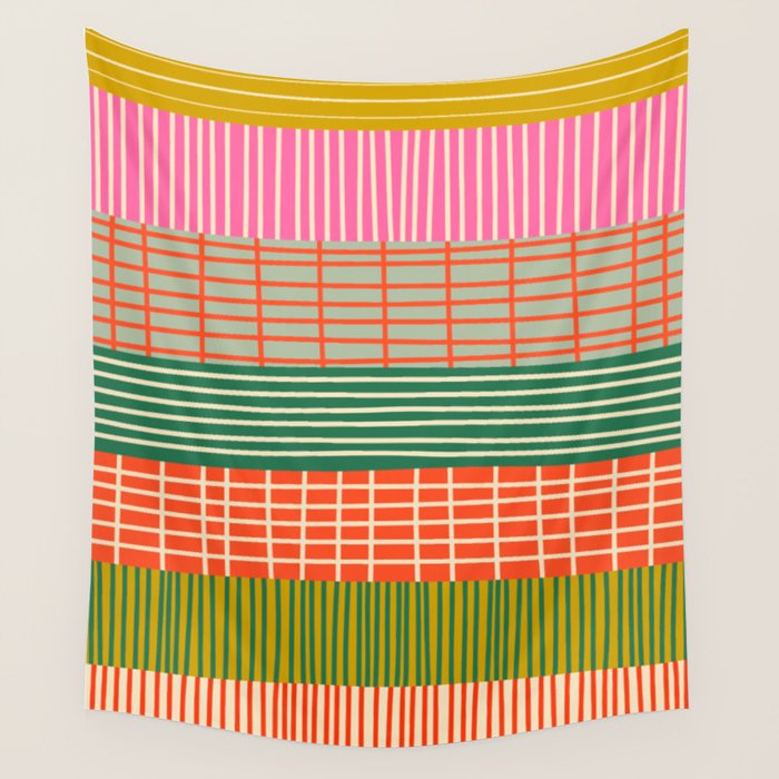 Mid Century Finnish Patchwork Abstract Stripe Pattern Wall Tapestry Gallery Image 1