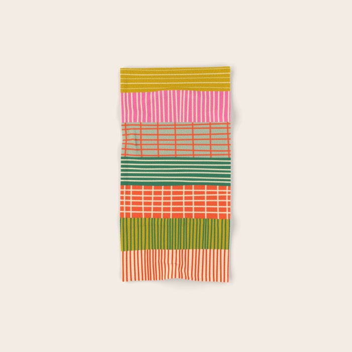 Mid Century Finnish Patchwork Abstract Stripe Pattern Bath Towel Gallery Image 1