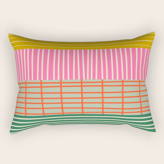 Mid Century Finnish Patchwork Abstract Stripe Pattern Rectangular Pillow Gallery Image 2