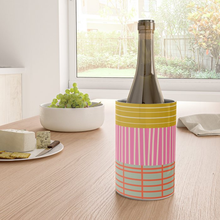 Mid Century Finnish Patchwork Abstract Stripe Pattern Wine Chiller Gallery Image 4
