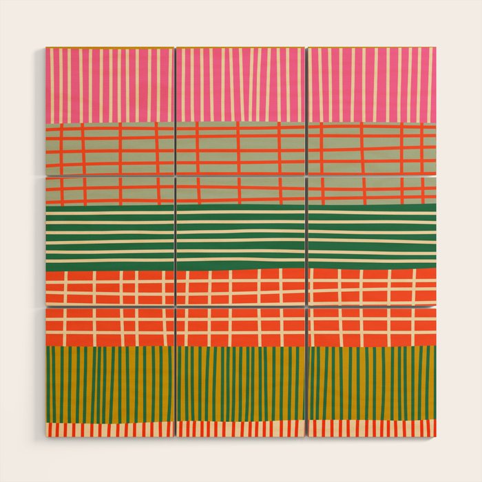 Mid Century Finnish Patchwork Abstract Stripe Pattern Wood Wall Art Gallery Image 1