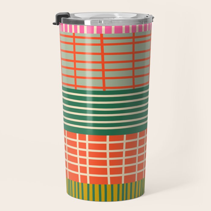 Mid Century Finnish Patchwork Abstract Stripe Pattern Travel Mug Gallery Image 3