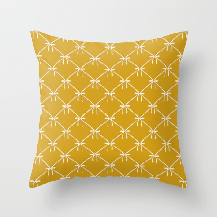 Bows & Ribbons Pattern XX Golden Yellow Throw Pillow Gallery Image 1