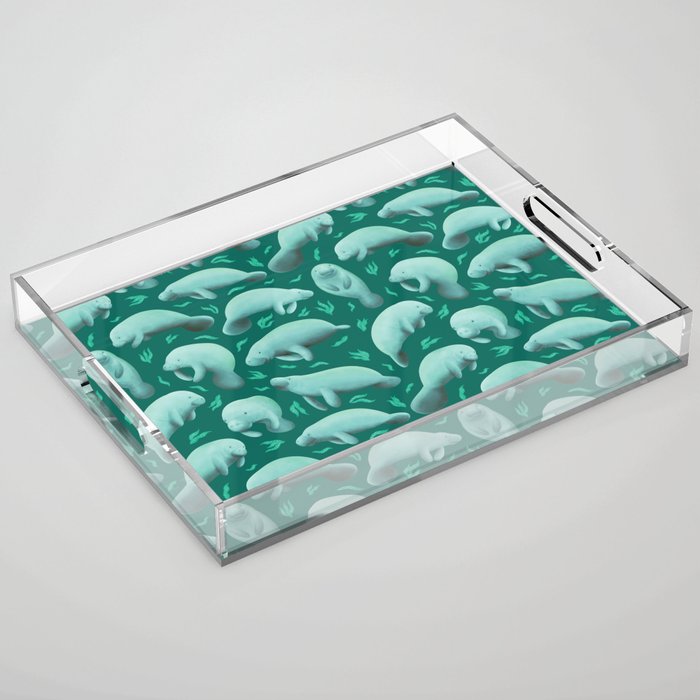 manatees (teal) Acrylic Tray Gallery Image 1