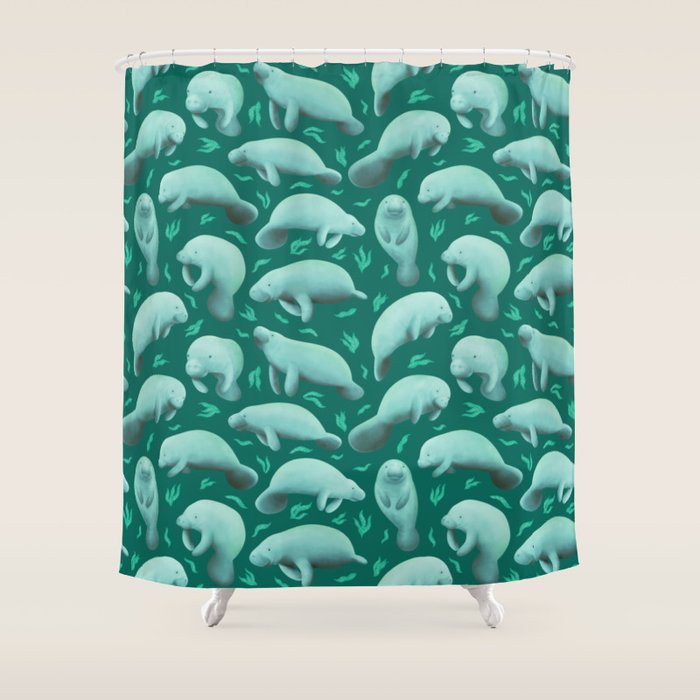 manatees (teal) Shower Curtain Gallery Image 1