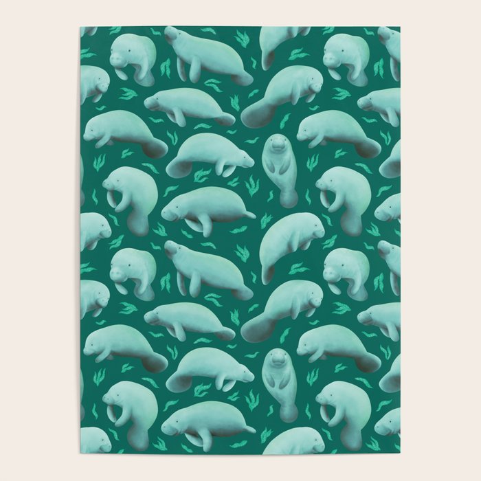 manatees (teal) Poster Gallery Image 4