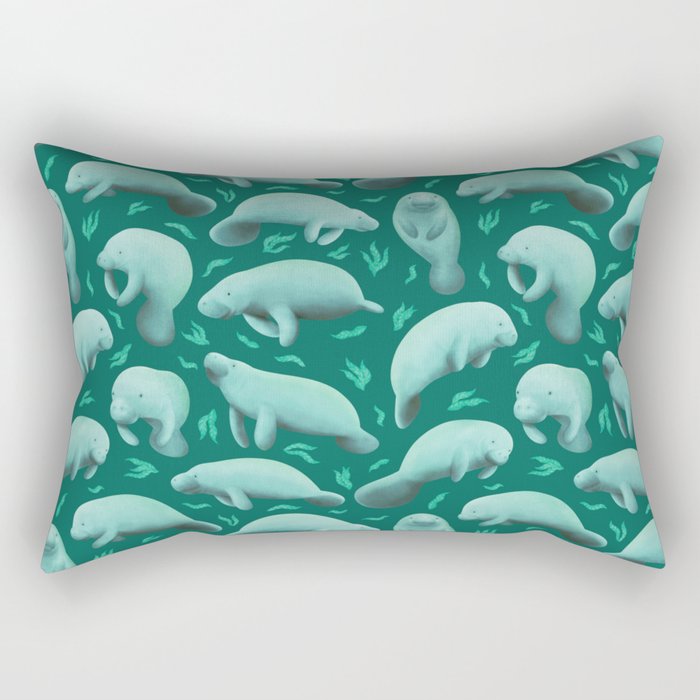 manatees (teal) Rectangular Pillow Gallery Image 2