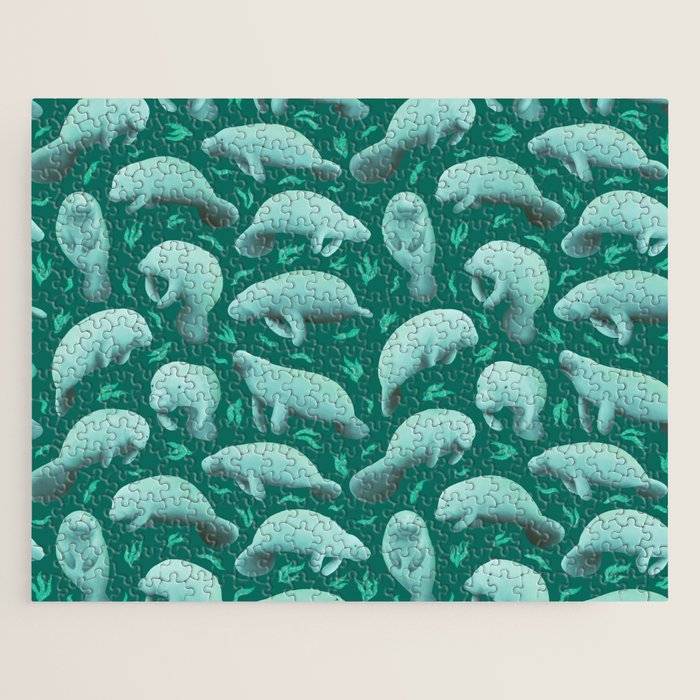 manatees (teal) Jigsaw Puzzle Gallery Image 1