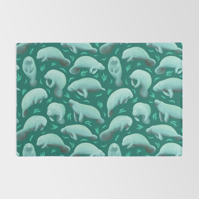 manatees (teal) Rug Gallery Image 2