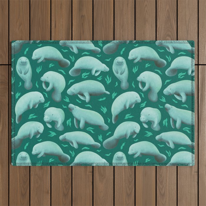 manatees (teal) Outdoor Rug Gallery Image 1