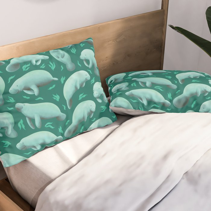 manatees (teal) Pillow Sham Gallery Image 2