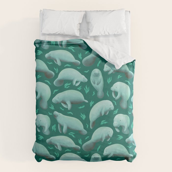 manatees (teal) Duvet Cover Gallery Image 1