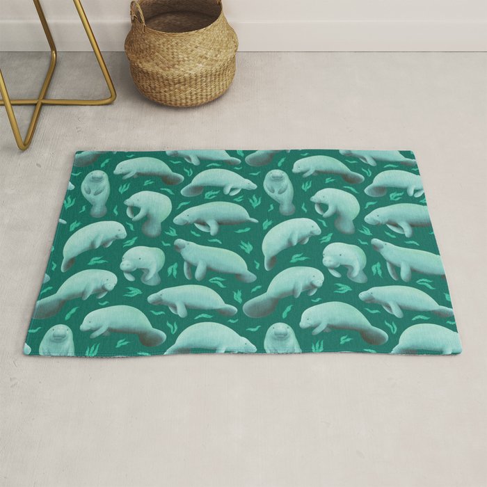 manatees (teal) Rug Gallery Image 1