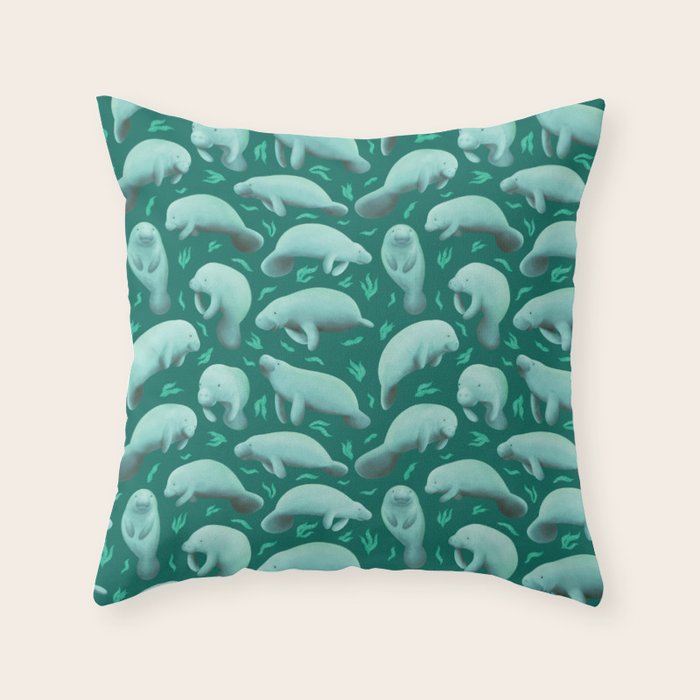 manatees (teal) Throw Pillow Gallery Image 1