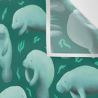 manatees (teal) Wall Tapestry Gallery Image 3