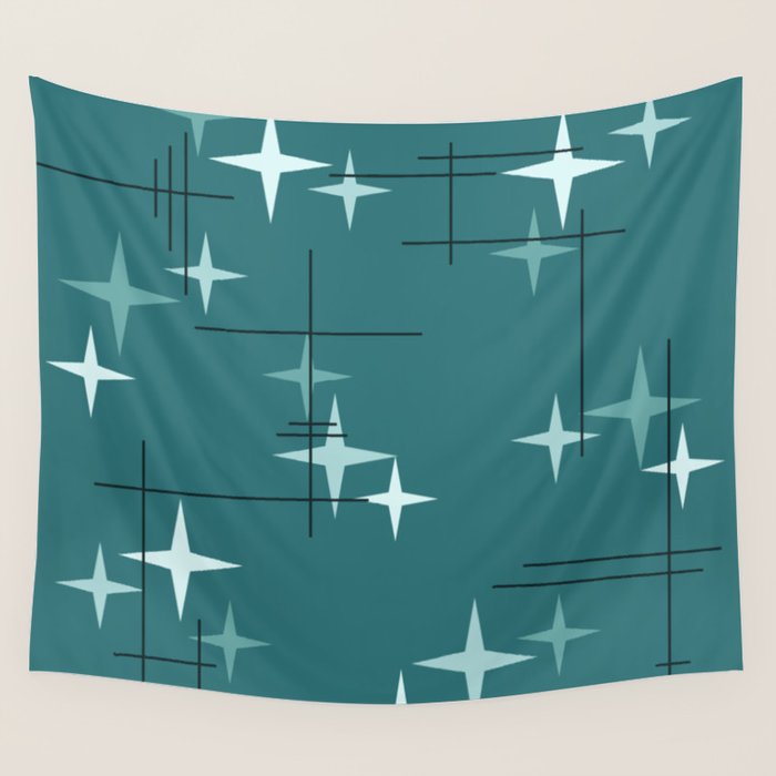 Mid Century Modern Stars (Ocean Green) Wall Tapestry Gallery Image 4