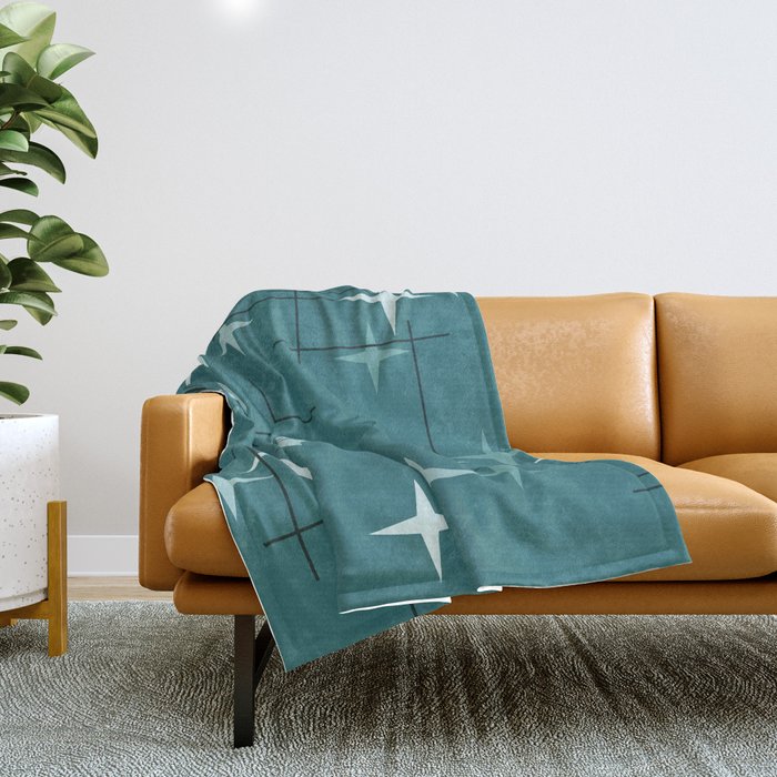 Mid Century Modern Stars (Ocean Green) Throw Blanket Gallery Image 1