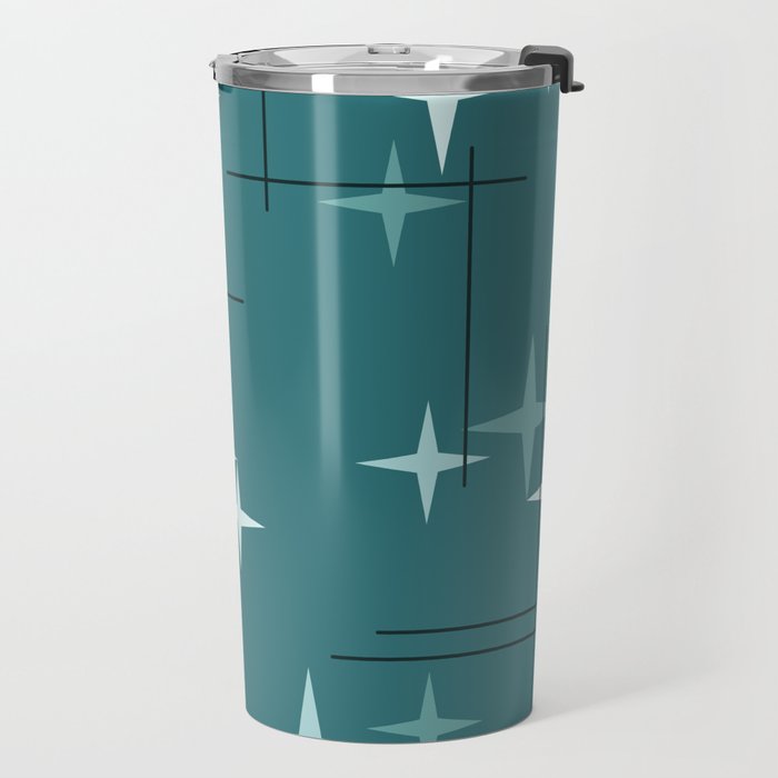 Mid Century Modern Stars (Ocean Green) Travel Mug Gallery Image 2