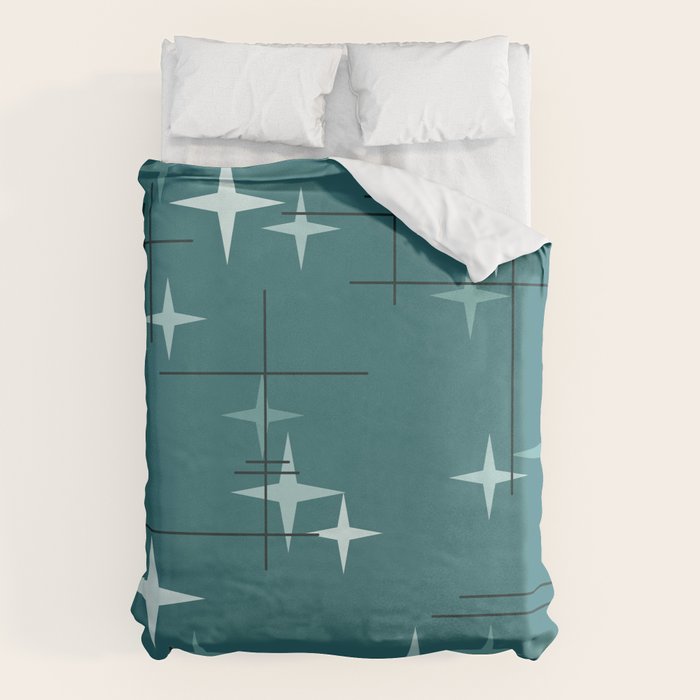 Mid Century Modern Stars (Ocean Green) Duvet Cover Gallery Image 6