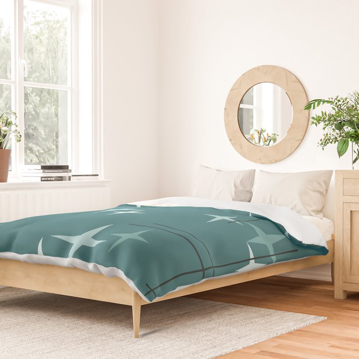 Mid Century Modern Stars (Ocean Green) Duvet Cover Gallery Image 2