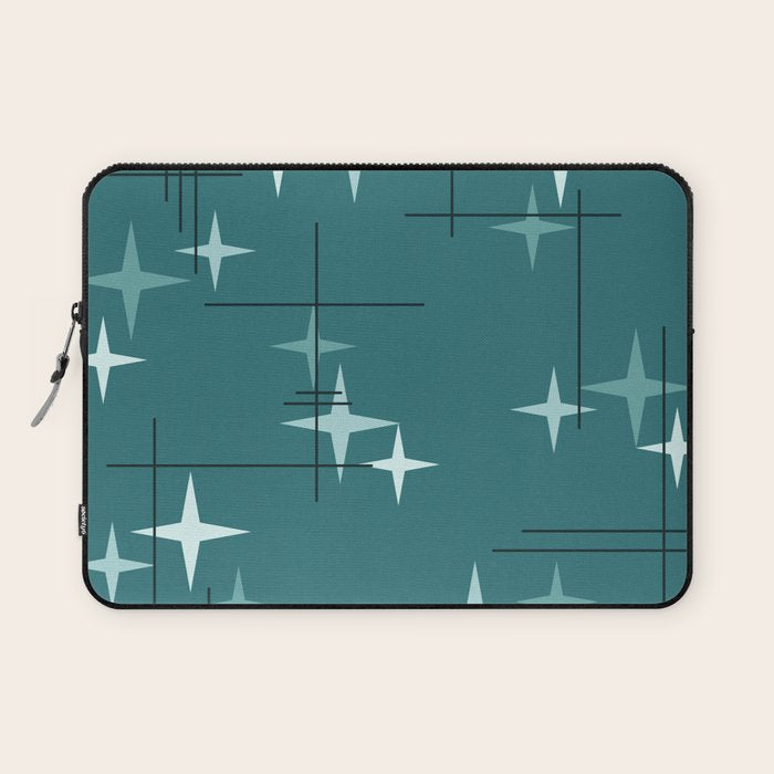 Mid Century Modern Stars (Ocean Green) Laptop Sleeve Gallery Image 1
