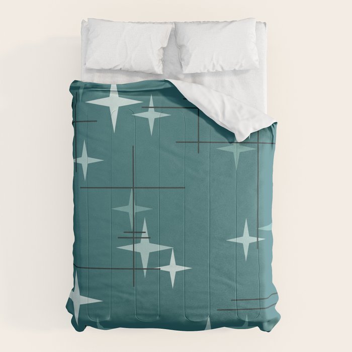 Mid Century Modern Stars (Ocean Green) Comforter Gallery Image 1