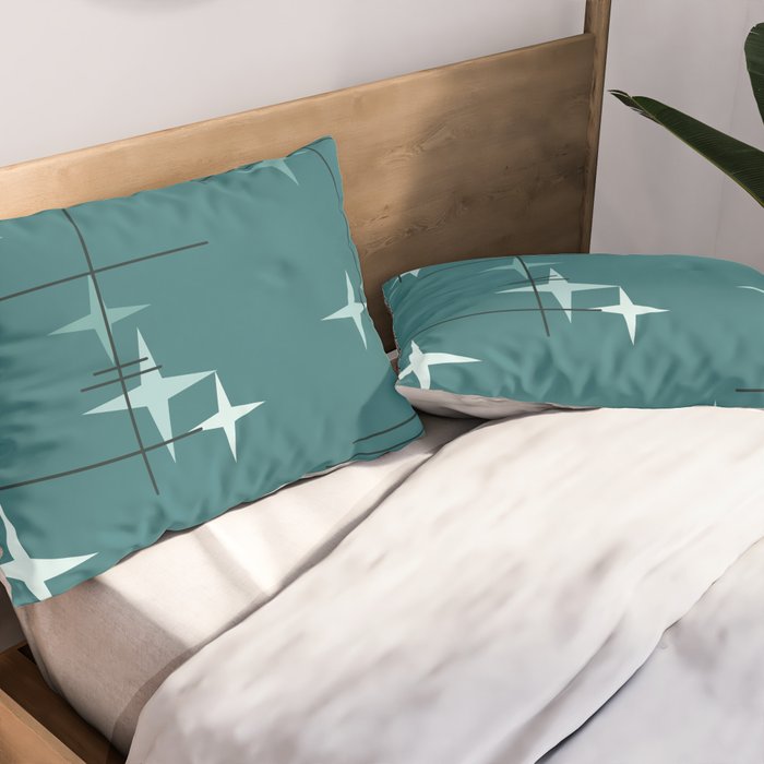 Mid Century Modern Stars (Ocean Green) Pillow Sham Gallery Image 2