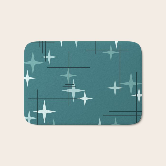 Mid Century Modern Stars (Ocean Green) Bath Mat Gallery Image 1