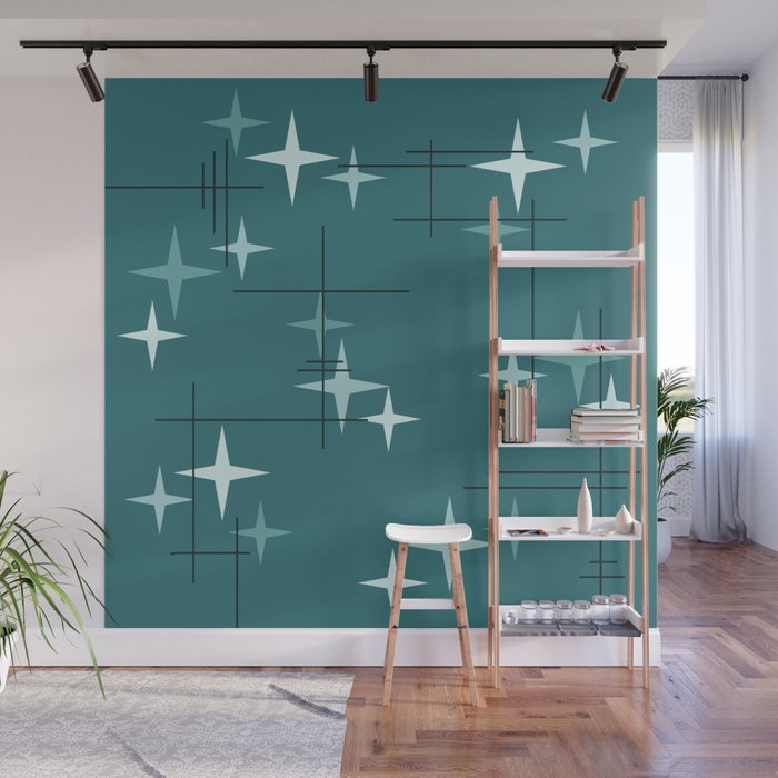 Mid Century Modern Stars (Ocean Green) Wall Mural Gallery Image 1