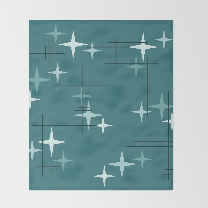 Mid Century Modern Stars (Ocean Green) Throw Blanket Gallery Image 2