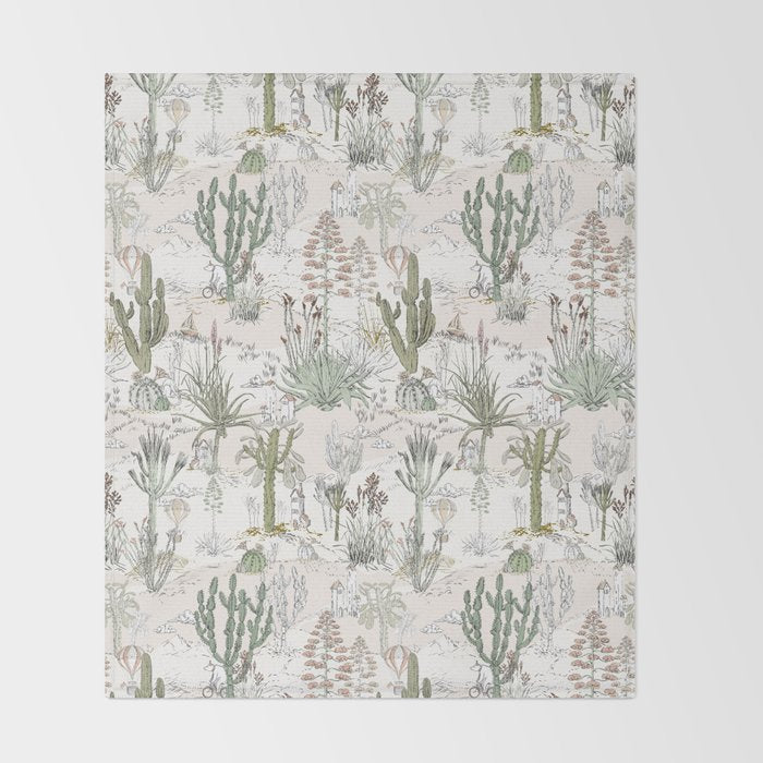 whimsical cactus landscape airy Throw Blanket Gallery Image 2