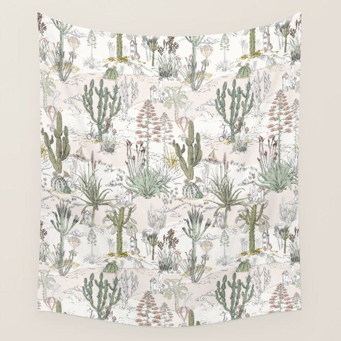 whimsical cactus landscape airy Wall Tapestry Gallery Image 4
