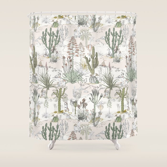 whimsical cactus landscape airy Shower Curtain Gallery Image 1