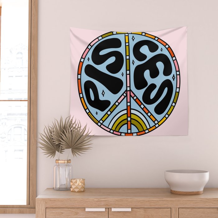 Pisces Peace Sign Wall Tapestry Gallery Image 2