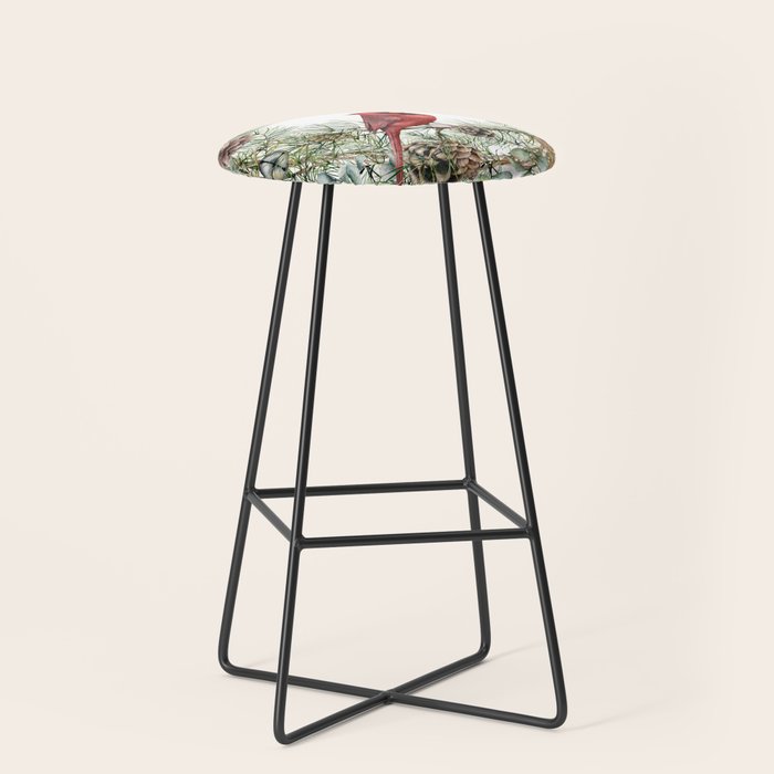 Cardinal Christmas Wreath, Floral Prints Stool Gallery Image 1