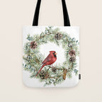 Cardinal Christmas Wreath, Floral Prints Tote Bag Gallery Image 1
