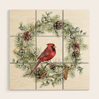 Cardinal Christmas Wreath, Floral Prints Wood Wall Art Gallery Image 1