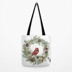 Cardinal Christmas Wreath, Floral Prints Tote Bag Gallery Image 2