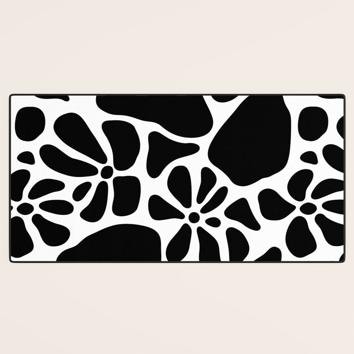 Abstract black and white flower nature art pattern Desk Mat Gallery Image 3