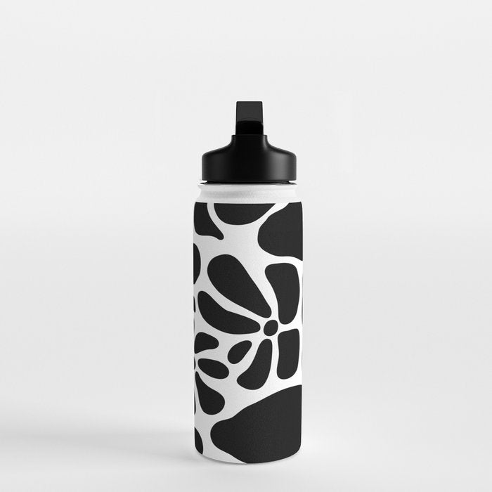 Abstract black and white flower nature art pattern Water Bottle Gallery Image 3
