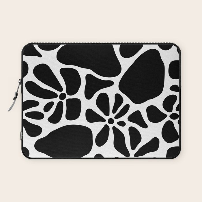 Abstract black and white flower nature art pattern Laptop Sleeve Gallery Image 1