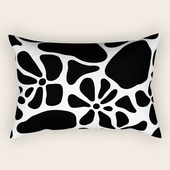 Abstract black and white flower nature art pattern Rectangular Pillow Gallery Image 2