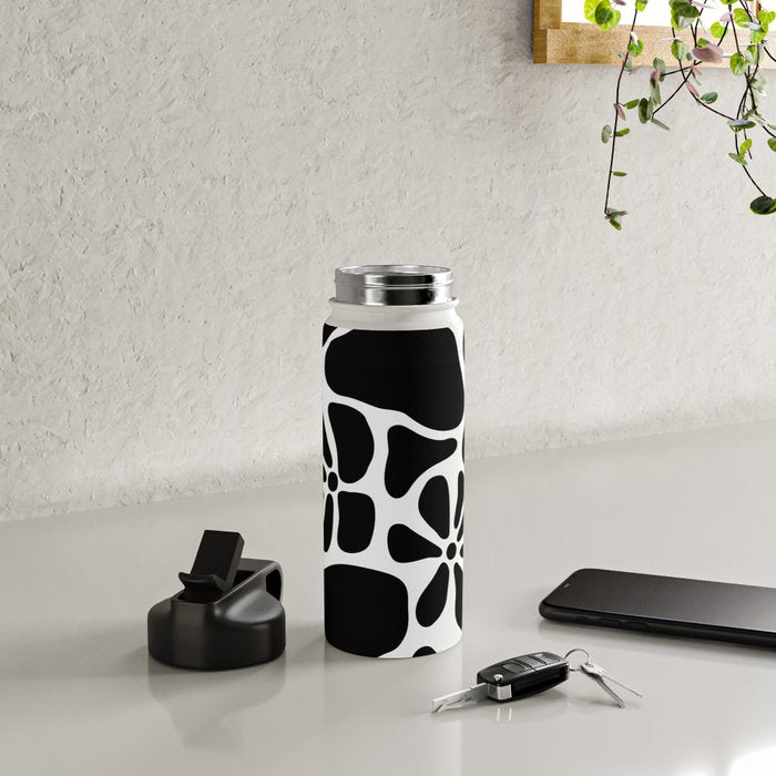 Abstract black and white flower nature art pattern Water Bottle Gallery Image 4