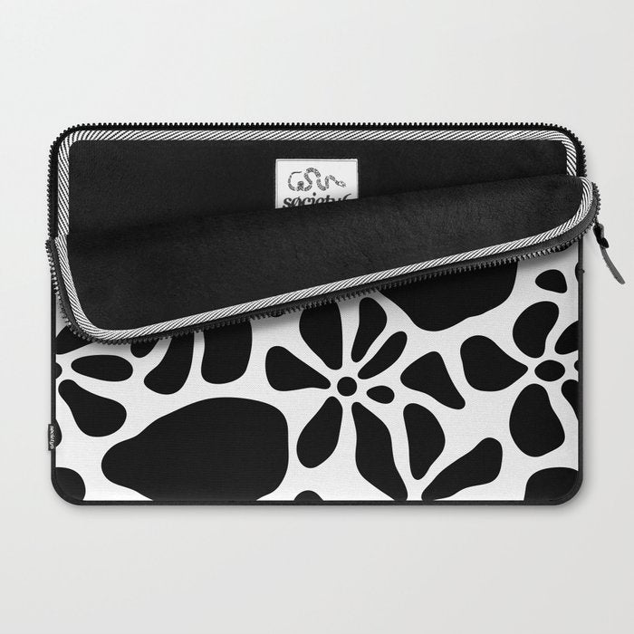 Abstract black and white flower nature art pattern Laptop Sleeve Gallery Image 2