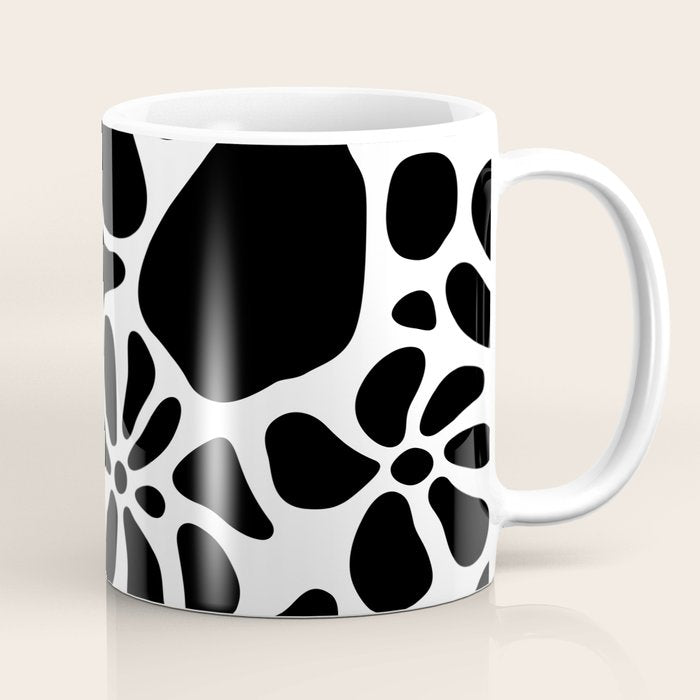 Abstract black and white flower nature art pattern Coffee Mug Gallery Image 1